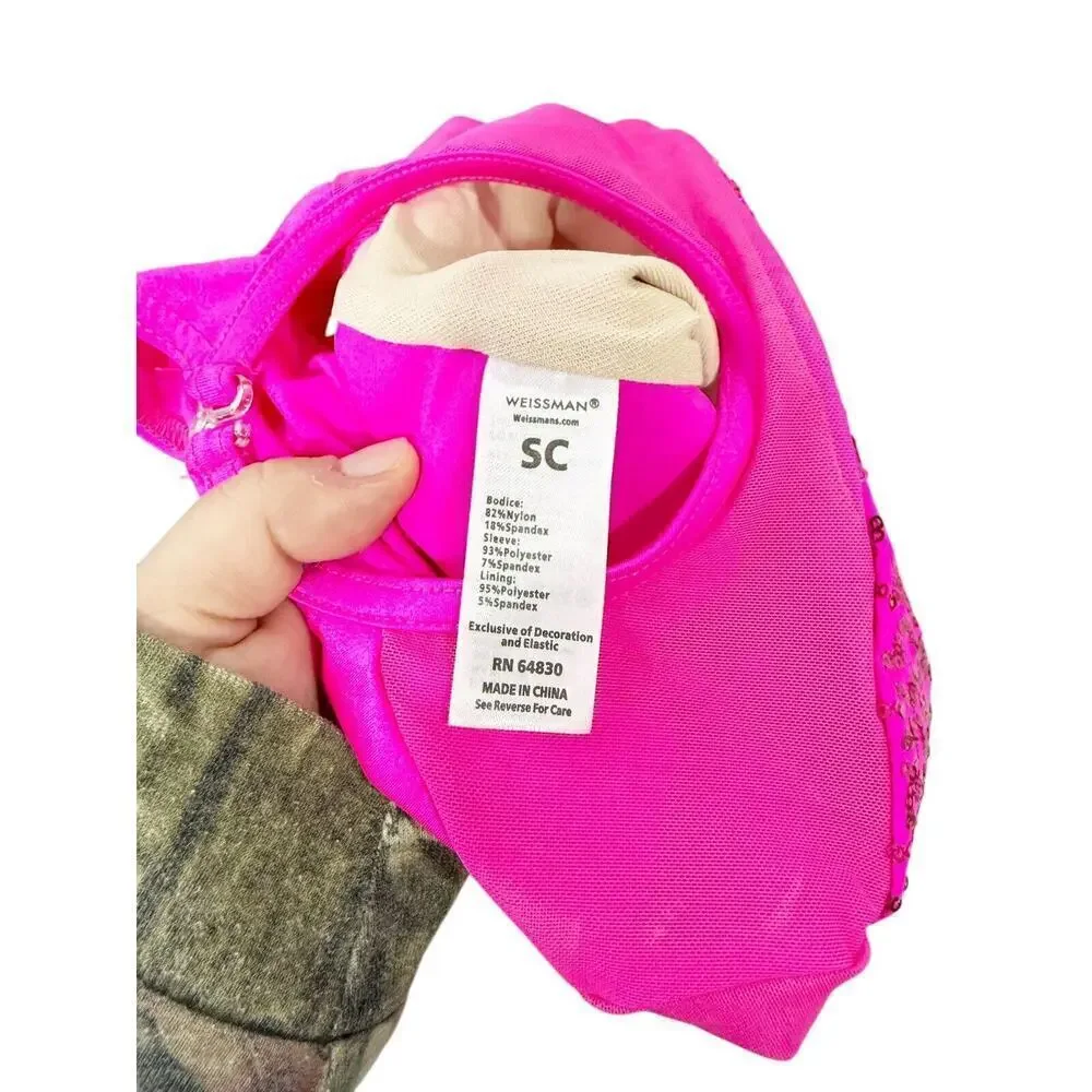 Weissman Hot Pink Black Sequin‎ Dance Costume Solo Competition Child Small